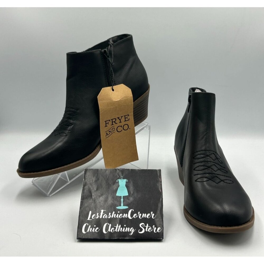 NWT Frye & Co. Women's Black Faux Leather Jude Ankle Booties Size 9.5 3248